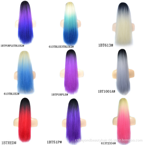Yaki Synthetic Kinky Straight Ponytails Hair Extensions Ombre 613 Blonde  Drawstring  Ponytails